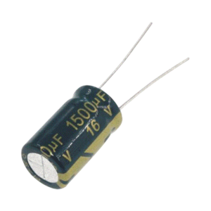 Capacitor Electrol??tico de Aluminio, Radial de 1500 ??Fd, 16 Vcc, 105 ??C, 10 x 20 mm.