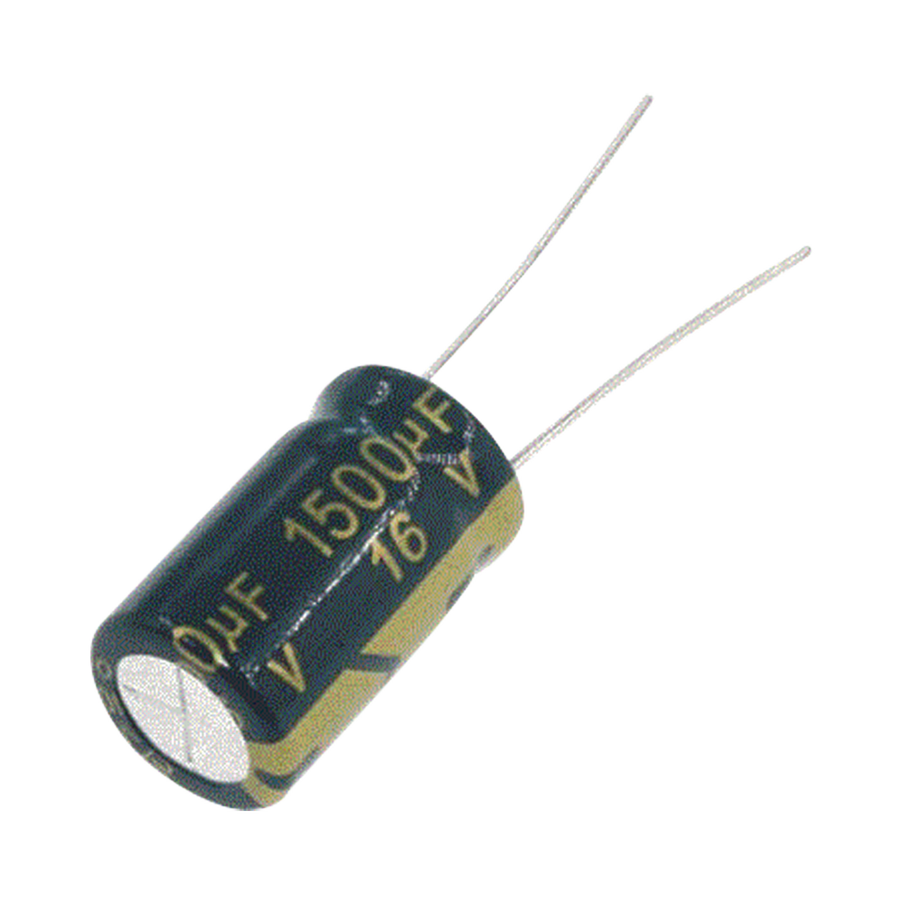 Capacitor Electrol??tico de Aluminio, Radial de 1500 ??Fd, 16 Vcc, 105 ??C, 10 x 20 mm.