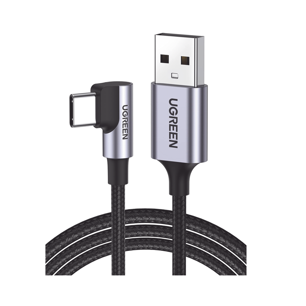 Cable USB-A a USB-C | 1 Metro | Conector con ǁngulo Recto de 90?? | Carga Rǭpida de hasta 60W | 480 Mbps | PD3.0 | QC4.0/3.0/2.0 | FPC | AFC | Protecci??n Integrada| Caja de Aluminio | Nylon Trenzado | Color Negro
