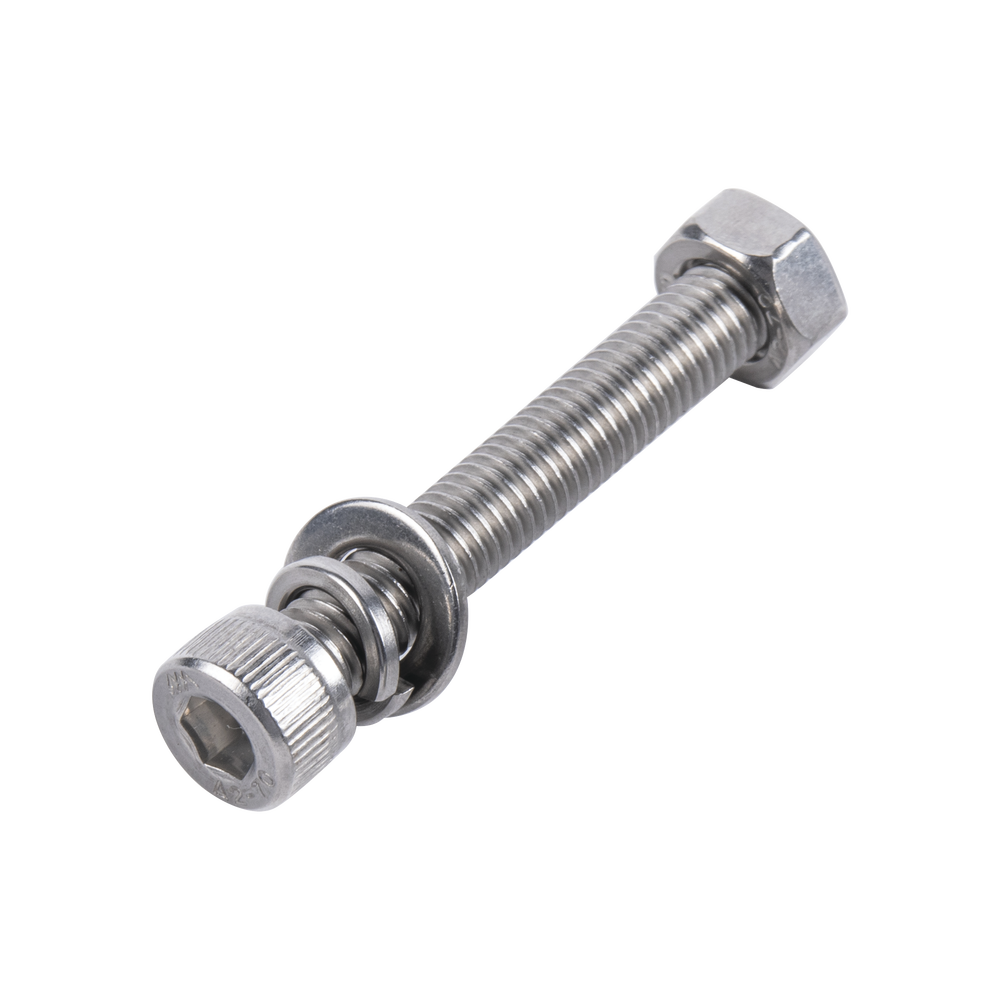 1 Tornillo Allen Milimétrico de Acero Inoxidable M8-1.25 x 60/ Con 1 Tuerca, 1 Arandela de Presión y 1 Plana / Para Montajes de Módulos Foto Voltaicos .