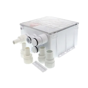 Sistema de desagǬe para duchas con bomba de achique de 800 galones por hora a 12 Volts de corriente directa e interruptor de flotaci??n