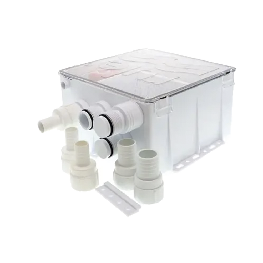 Sistema de desagǬe para duchas con bomba de achique de 800 galones por hora a 12 Volts de corriente directa e interruptor de flotaci??n