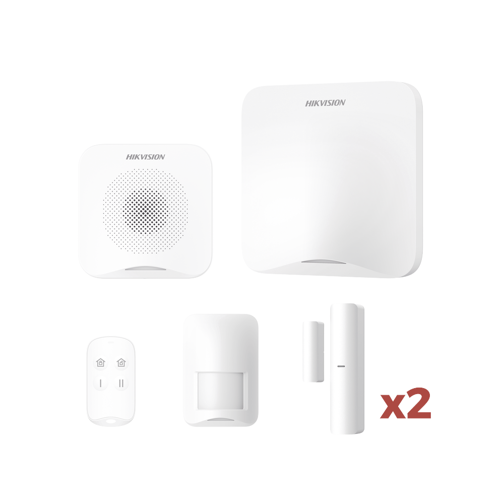 (AX HOME) KIT de Alarma AX HOME / Incluye: 1 Hub con batería de respaldo / 1 Llavero / 1 PIR / 2 Contactos Magnéticos / 1 Sirena / Wi-Fi / Compatible con Hik-Connect P2P y Hik-Partner PRO