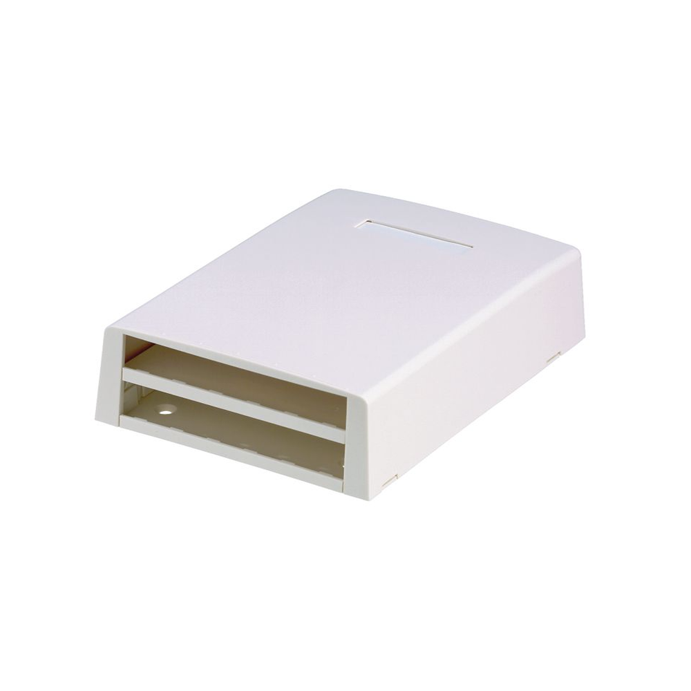 Caja de Montaje en Superficie, con Accesorio para Resguardo de Fibra ?ptica, para 12 M?dulos Mini-Com, Color Blanco