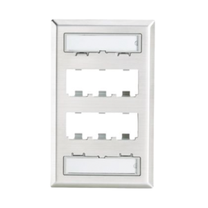 Placa de Pared Vertical, de Acero Inoxidable, Salida Para 6 Puertos Mini-Com, Con Espacios Para Etiquetas