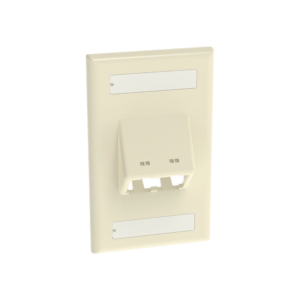 Placa de Pared Vertical Cl?sica, Salida Para 2 Puertos Mini-Com Inclinados, Con Espacios Para Etiquetas, Color Marfil