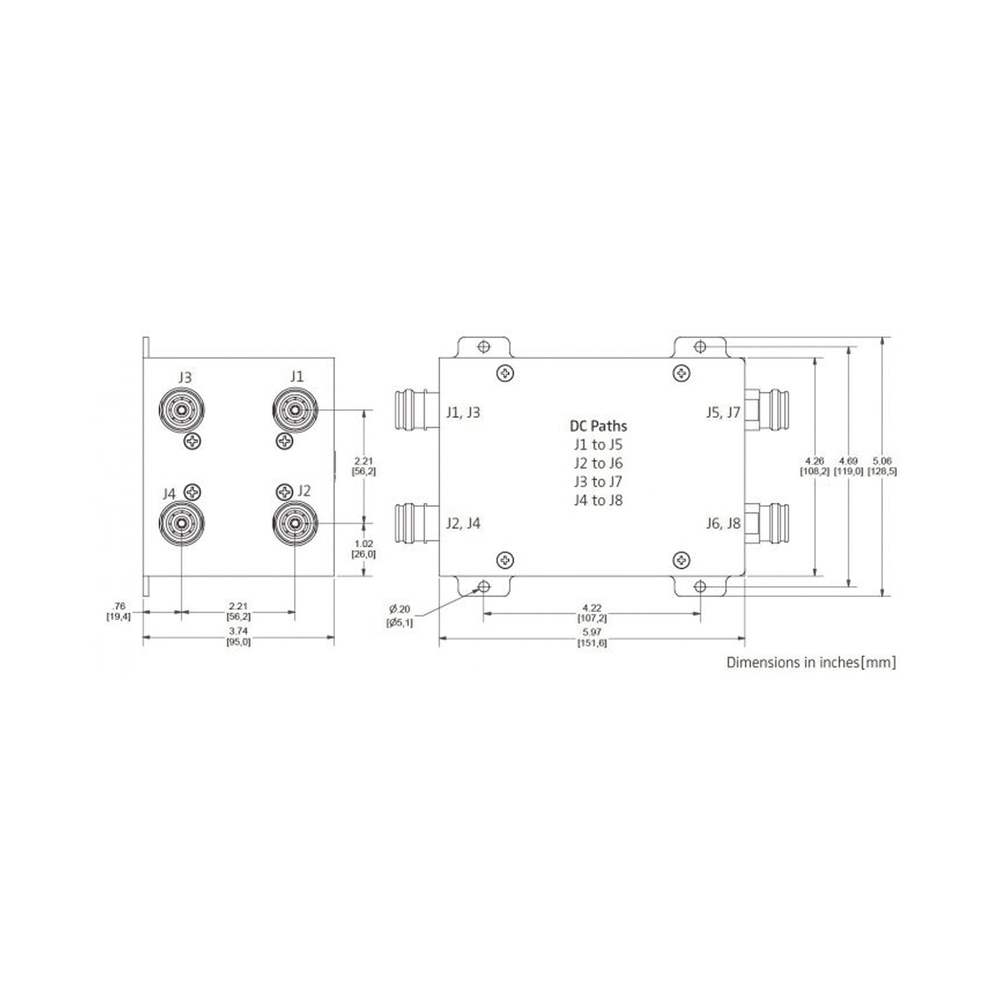 Combinador Hibrido 4x4 617-5925 MHz 100W -161dBc 4.3-10 IP67 - Imagen 2