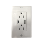 Contacto Dúplex con puertos USB Tipo A y C, 15 A, 100 - 240 V, USB 5 V, Incluye la Placa.