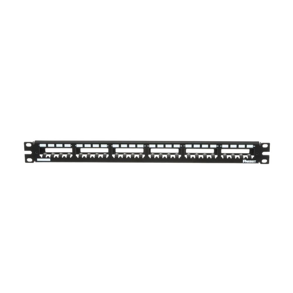 Panel de Parcheo Modular Mini-Com (Sin Conectores), Plano, Totalmente Blindado, de 24 Puertos, 1UR