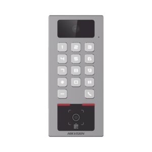 (PoE / 2 Relays) Teclado con Lector Físico de QRs para Exterior Antivandálico IP65 & IK09 con función de Videoportero Multiapartamento / Tarjeta, Código QR, PIN o App HikConnect  / Cámara 2 MP compatible con NVRs /