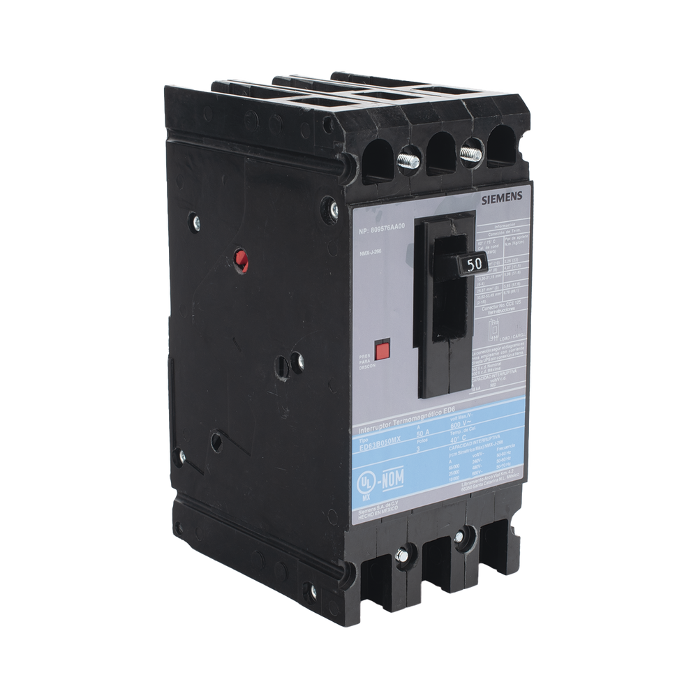 Interruptor Termomagnético ED6 600V 3X50A, Sin zapatas principales. - Imagen 3