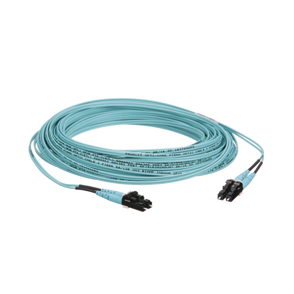 Jumper de Fibra Optica Multimodo 50/125 OM3, LC-LC Duplex, OFNR (Riser), Color Aqua, 15 Metros (49.21 Pies) - Imagen 2