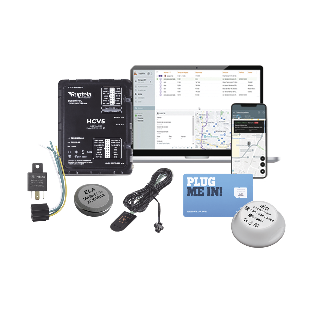 Kit de Localizador 4G LTE / Incluye MICROSIM25GPS + datos por 1 mes + 1 EPCOMGPSMENSUAL + RELAY + Botón SOS + BLUEPUCKMAGKIT