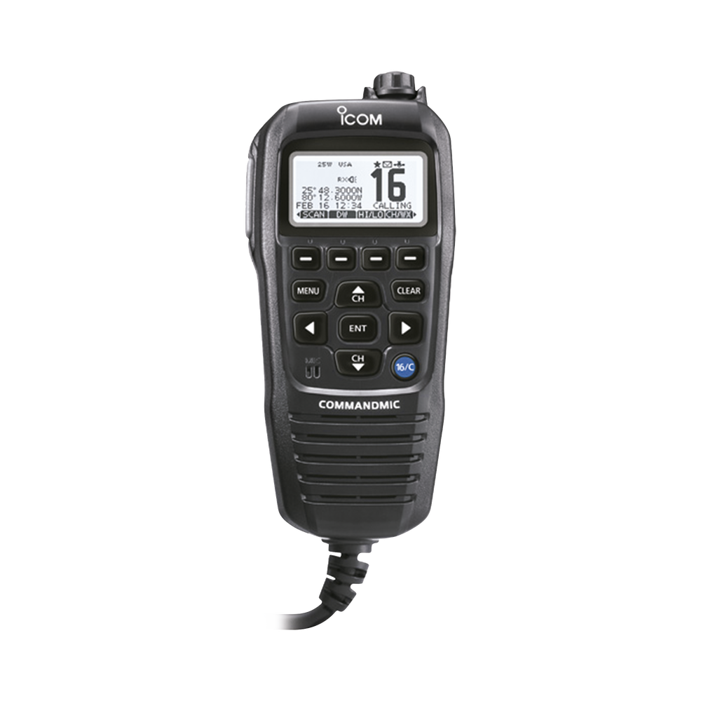 Micr??fono comando color negro y pantalla en fondo blanco para serie IC-M510, IC-M424G e IC-M605