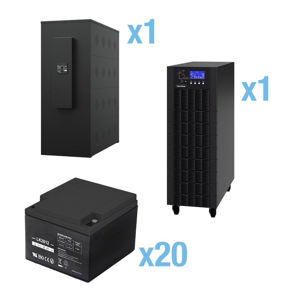 UPS Trifásico de 20 kVA/18 kW, Topología Online Doble Conversión, Voltaje de 208/220 Vca de L-L, Respaldo de 5 Minutos al 100% de Carga, Incluye Módulo y Banco de Baterías