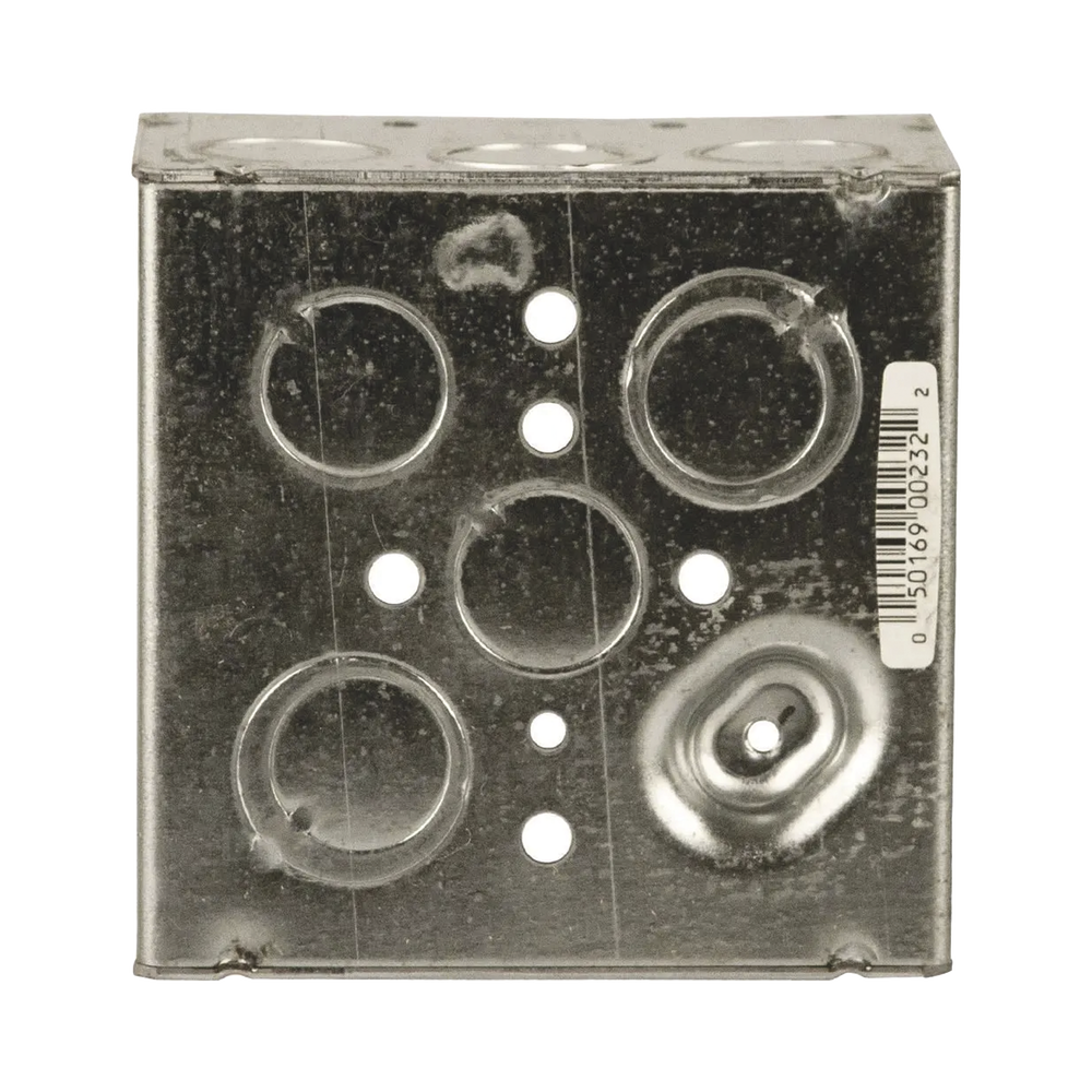 Caja Cuadrada Galvanizada de 4" x 4", profundidad de 2 1/8". Cuenta con 10 KO de 1/2" y 6 TKO (1/2" - 3/4")) - Imagen 2
