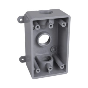 Caja Impermeable de 1 Gang / Profundidad de 2 Pulgadas (5.08 cm) / Cuenta con 3 Salidas Roscadas para Tuber?a de 1/2 ? 3/4 / Color Gris