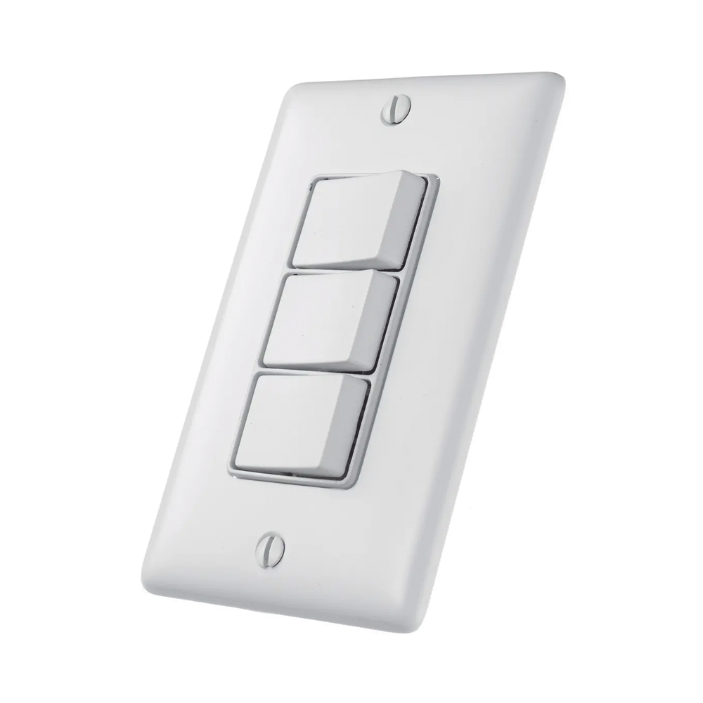 Interruptor Residencial 15 A 120 V, con 3 Bases Unipolares, Cableado lateral, Color Blanco. - Imagen 2