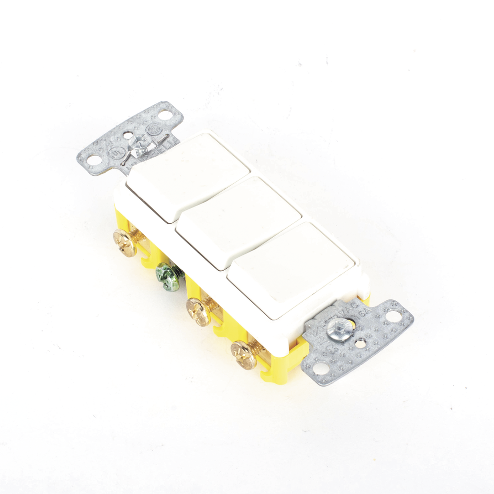 Interruptor Residencial 15 A 120 V, con 3 Bases Unipolares, Cableado lateral, Color Blanco. - Imagen 3