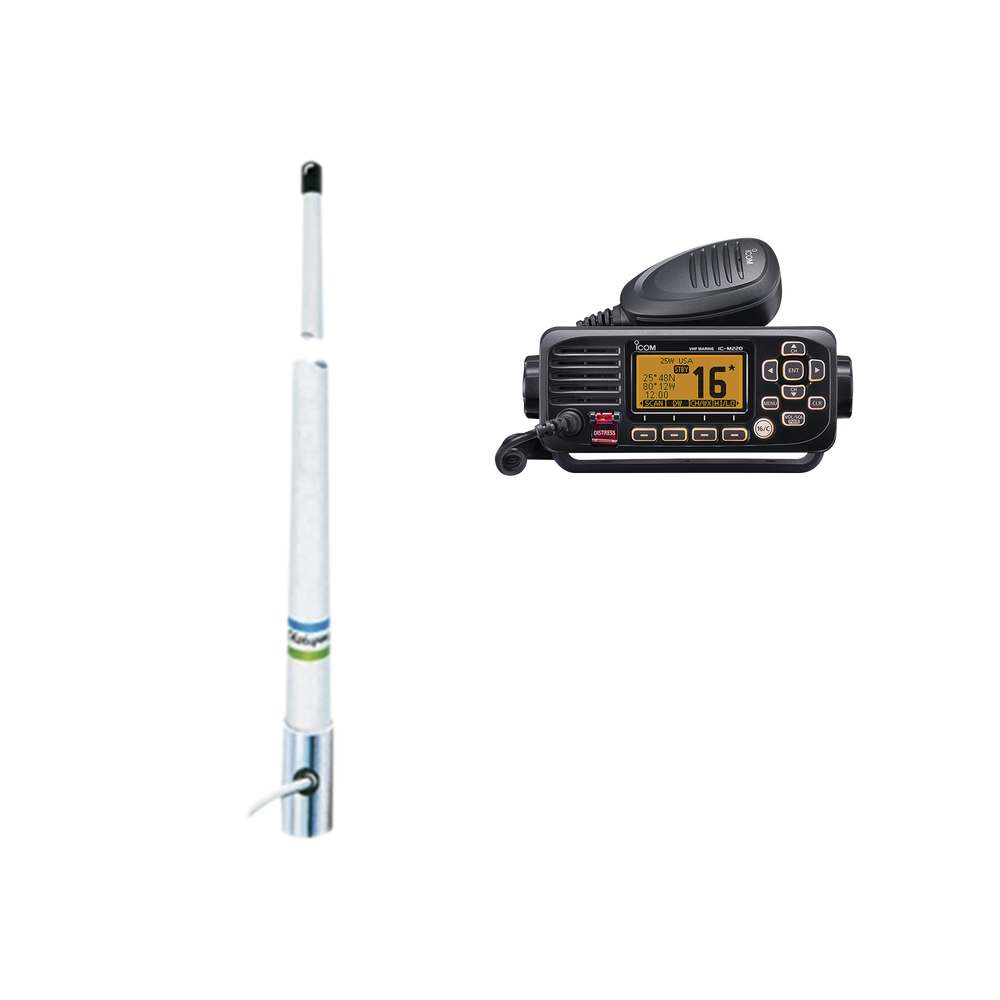 Kit de radio m??vil VHF marino modelo IC-M220/13 y antena marina Shakespeare en fibra de vidrio 5101