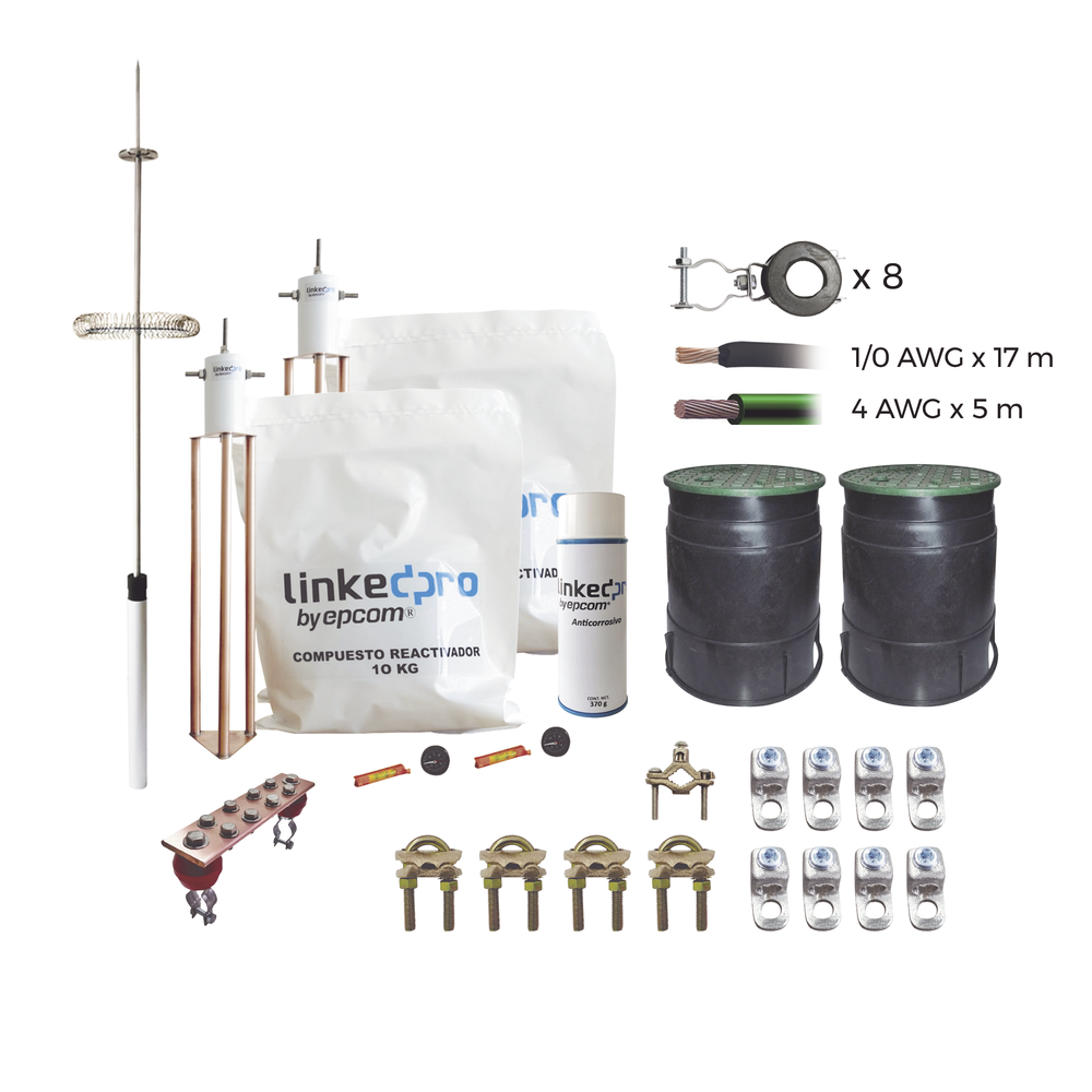 Kit Pararrayo LINKEDPRO con Accesorios de Instalación en Torre de Hasta 12 m de Altura.