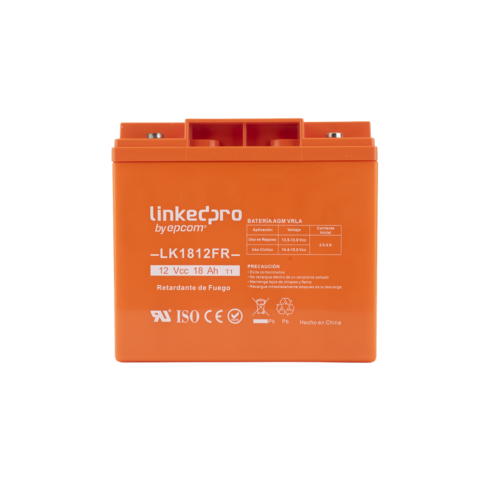 Batería de respaldo 12 V 18 Ah AGM | Certificada UL94-V0 Retardante a la Flama | Especial para Seguridad Electrónica | Vida útil 5 años | Terminales T1