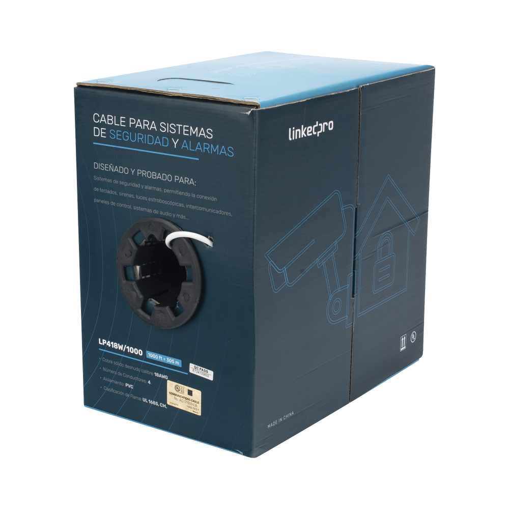Cable de 305 Metros (1000 Pies): 4 x 18 AWG, Color Blanco, CM, Para Sistemas de Seguridad y Alarmas - Imagen 2