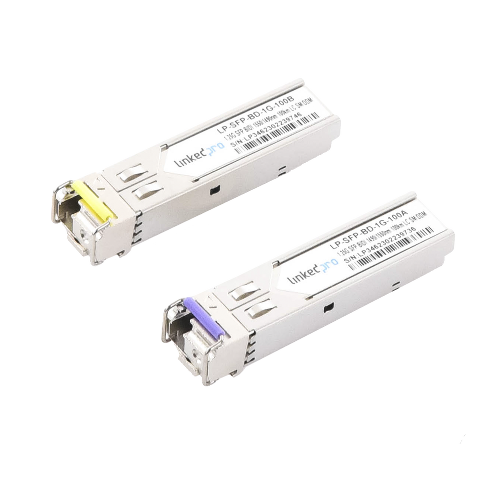 Transceptores ??pticos Bidireccionales SFP (Mini-Gbic) / Monomodo 1490 & 1550 nm / 1.25 Gbps / 1000BASE-BX / Conector LC/UPC Simplex / DDM / Hasta 100 km / 2 Piezas