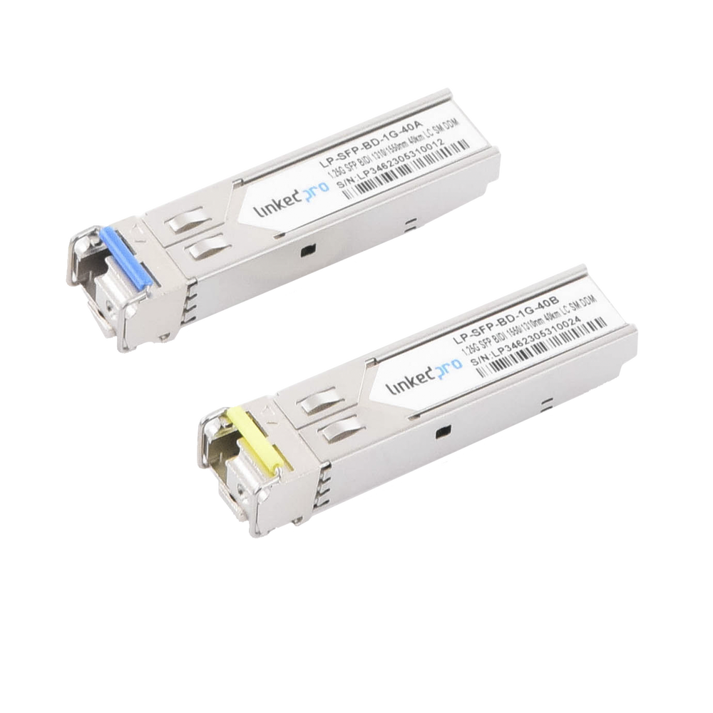 Transceptores ??pticos Bidireccionales SFP (Mini-Gbic) / Monomodo 1310 & 1550 nm / 1.25 Gbps / 1000BASE-BX / Conector LC/UPC Simplex / DDM / Hasta 40 km / 2 Piezas