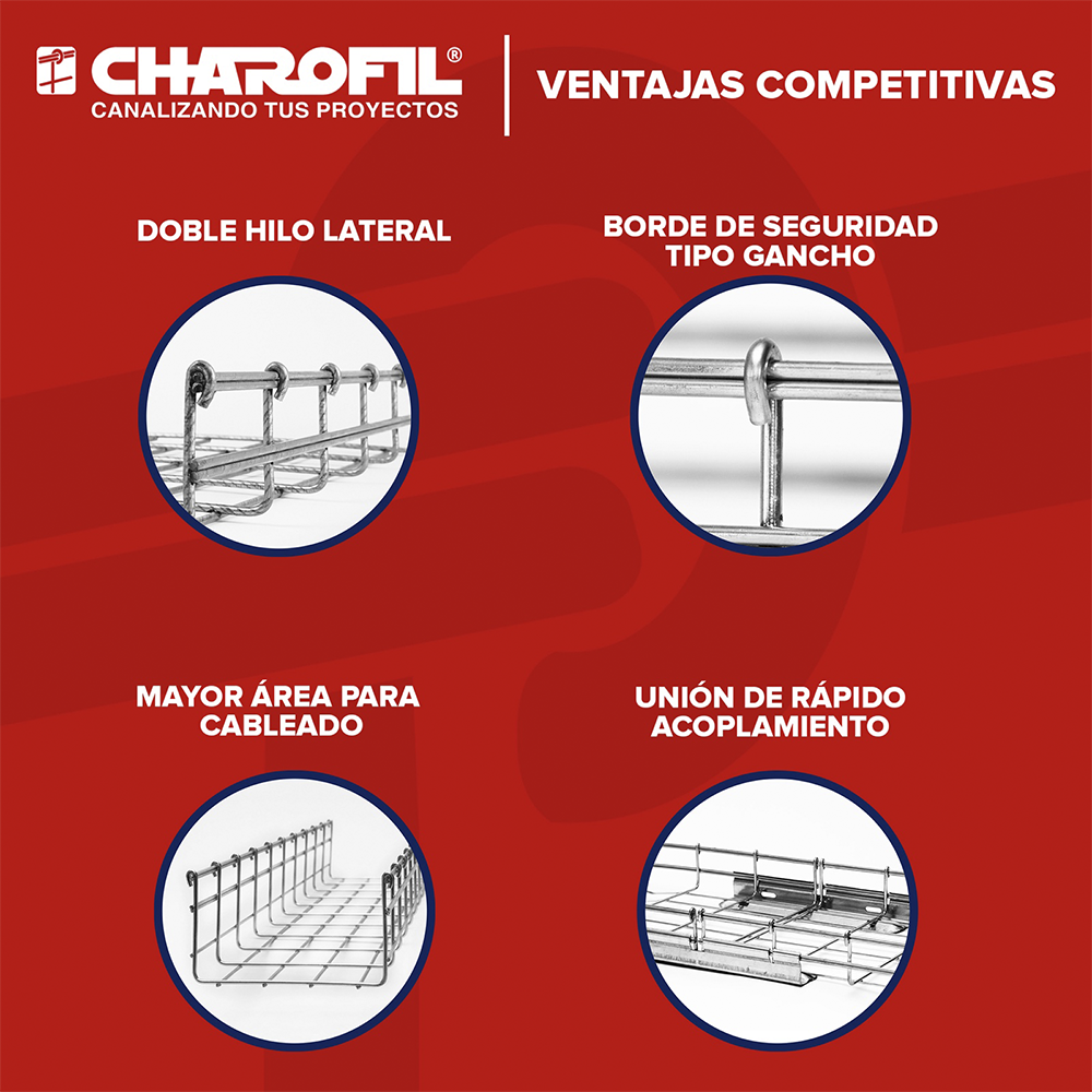 Charola Tipo Malla 33/50 mm, Acabado Electro Zinc, Hasta 26 Cables Cat6, Tramo de 3 Metros - Imagen 4