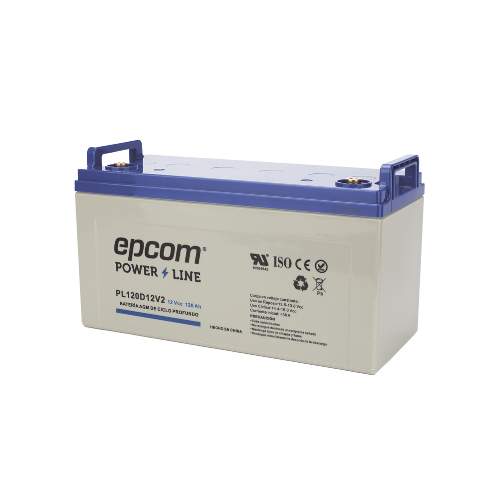Batería de respaldo 12 120 Ah AGM | Certificada UL94-HB Retardo a la flama básica | Ciclo profundo | Para uso en aplicaciones fotovoltaicas y de emergencia | Terminales T4