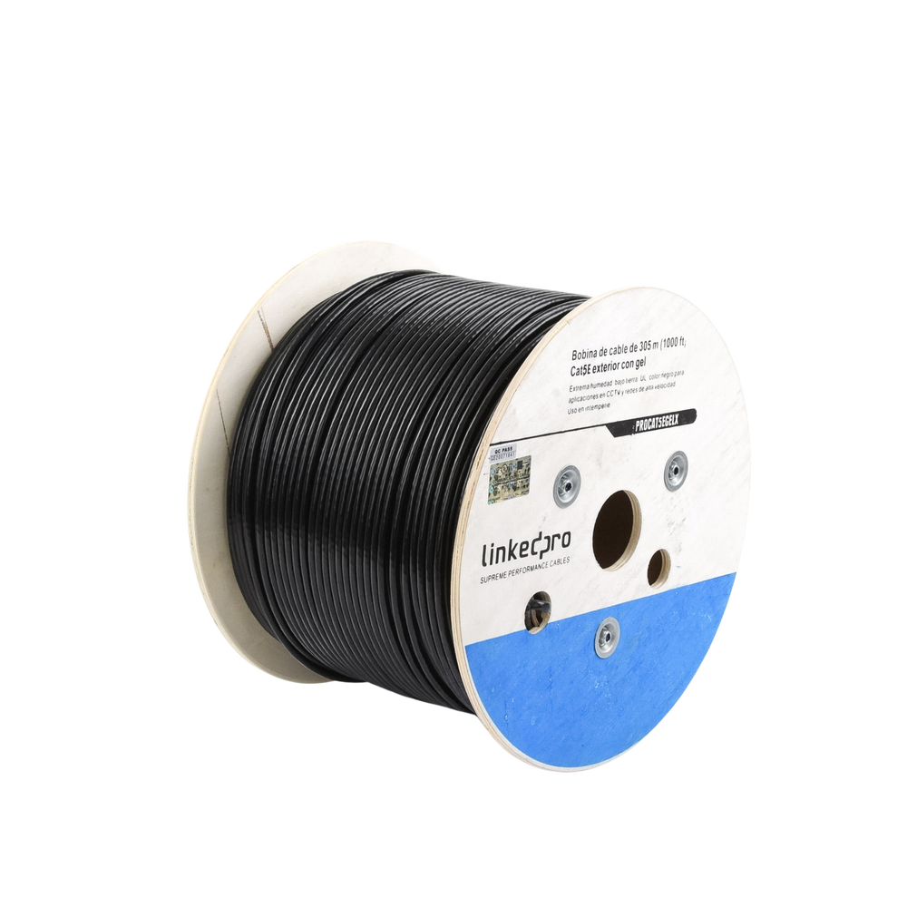 Bobina de Cable de 305 Metros (1000 Pies), Cat5E, con Gel, para Intemperie, Doble Forro Extrema Humedad, Bajo Tierra, UL, Color Negro para Aplicaciones en Video Vigilancia, y Redes de Alta Velocidad. - Imagen 4