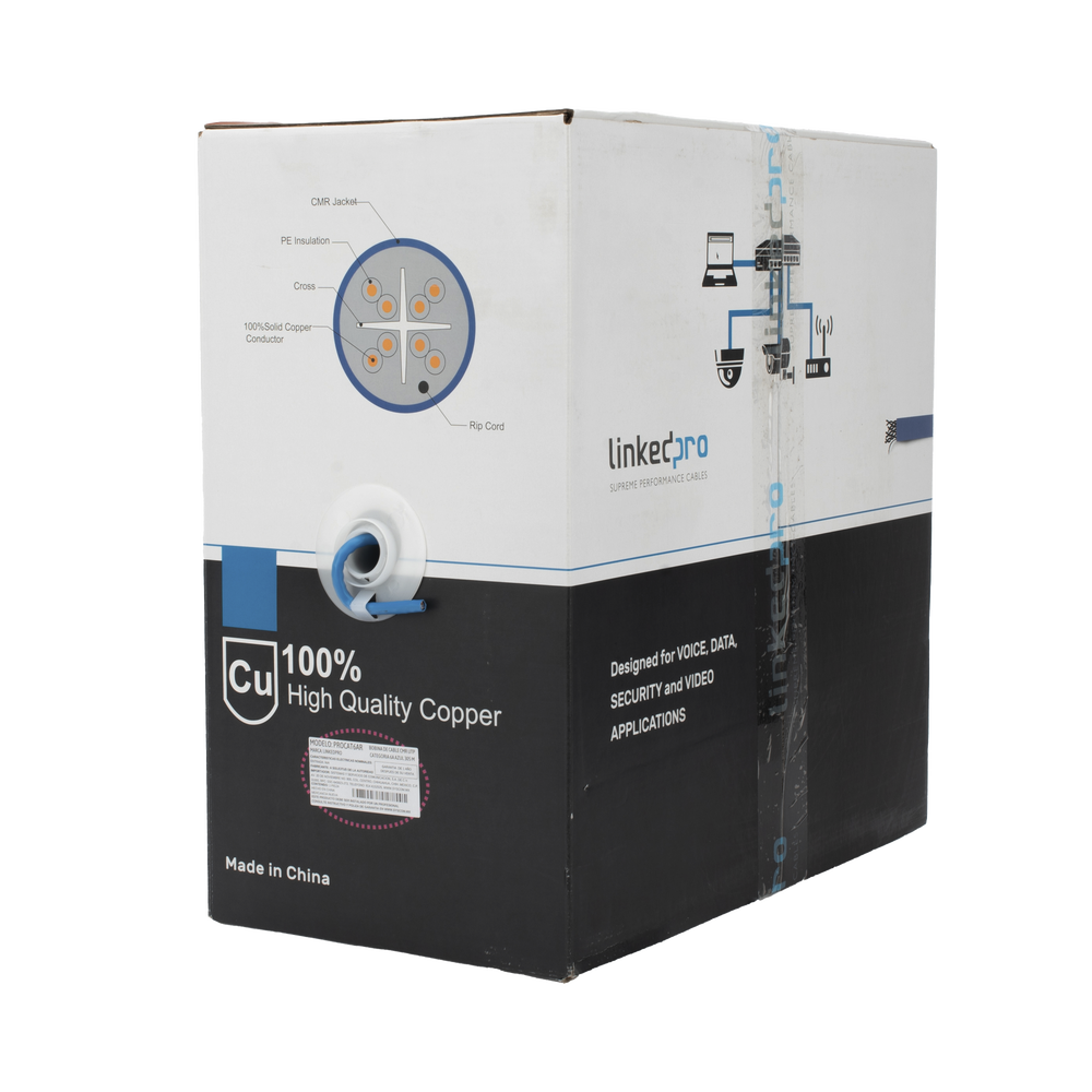 Bobina de Cable U/UTP Cat6A de 305 Metros (1000 Pies), Color Azul, CMR, Soporta 10G-BaseT para Transmisión de Frecuencias de hasta 500MHz, UL