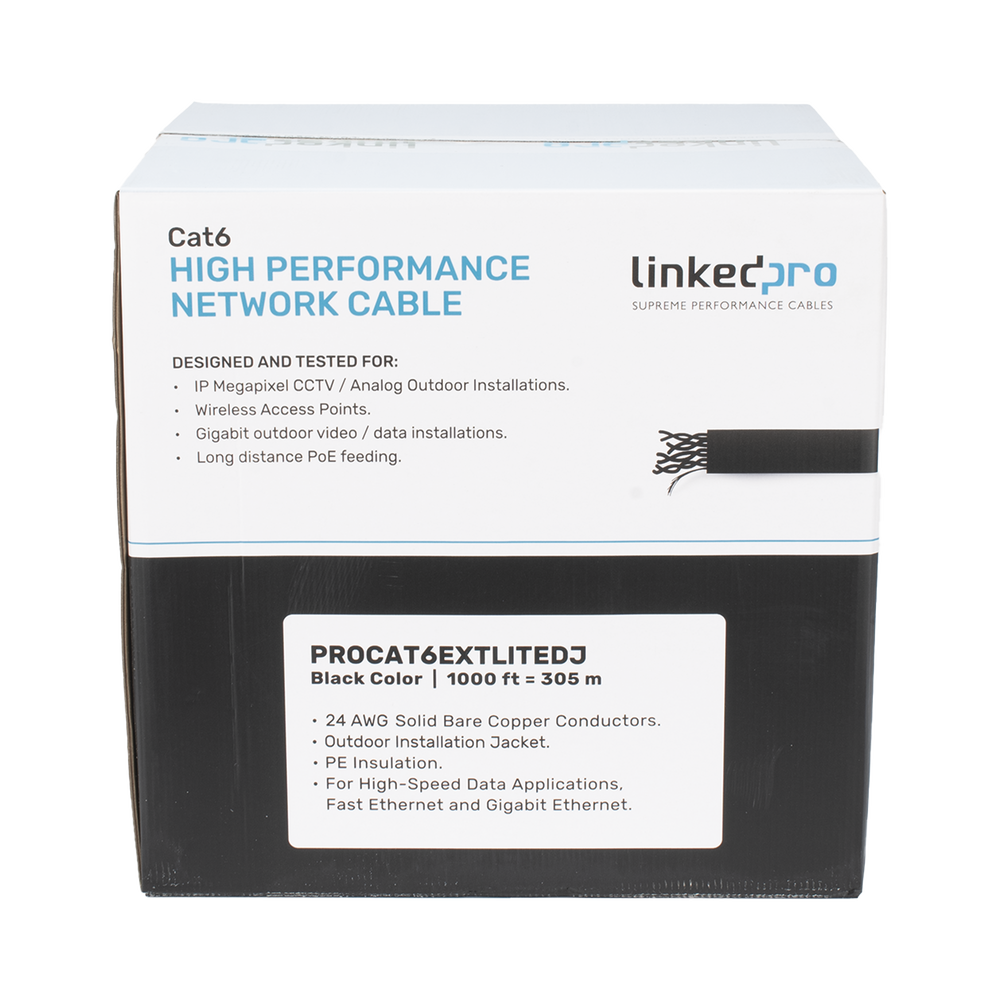 Bobina de Cable UTP 305 Metros (1000 Pies), Cat6 con Doble Forro, para Exterior, Climas Extremos, Color Negro - Imagen 3