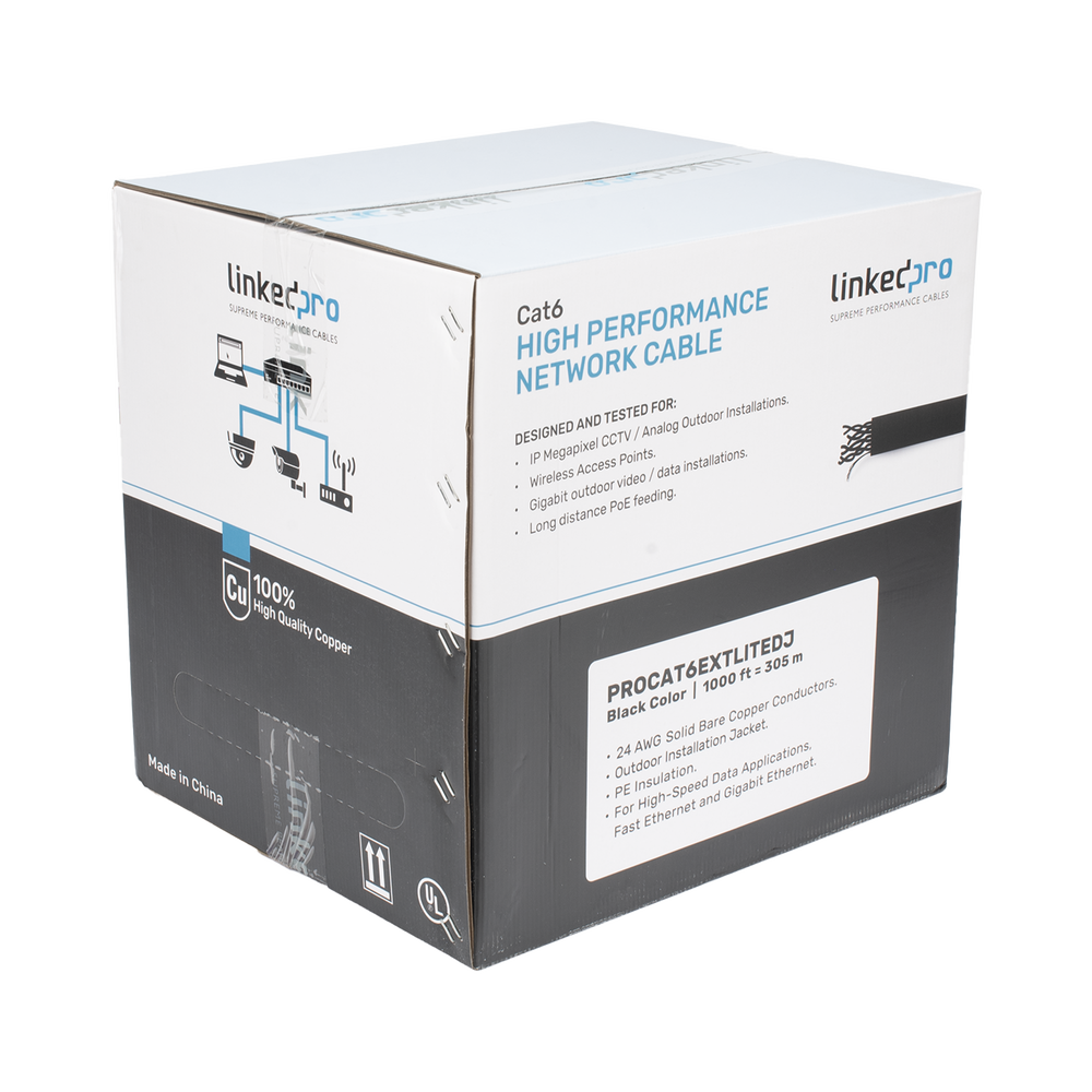 Bobina de Cable UTP 305 Metros (1000 Pies), Cat6 con Doble Forro, para Exterior, Climas Extremos, Color Negro - Imagen 4