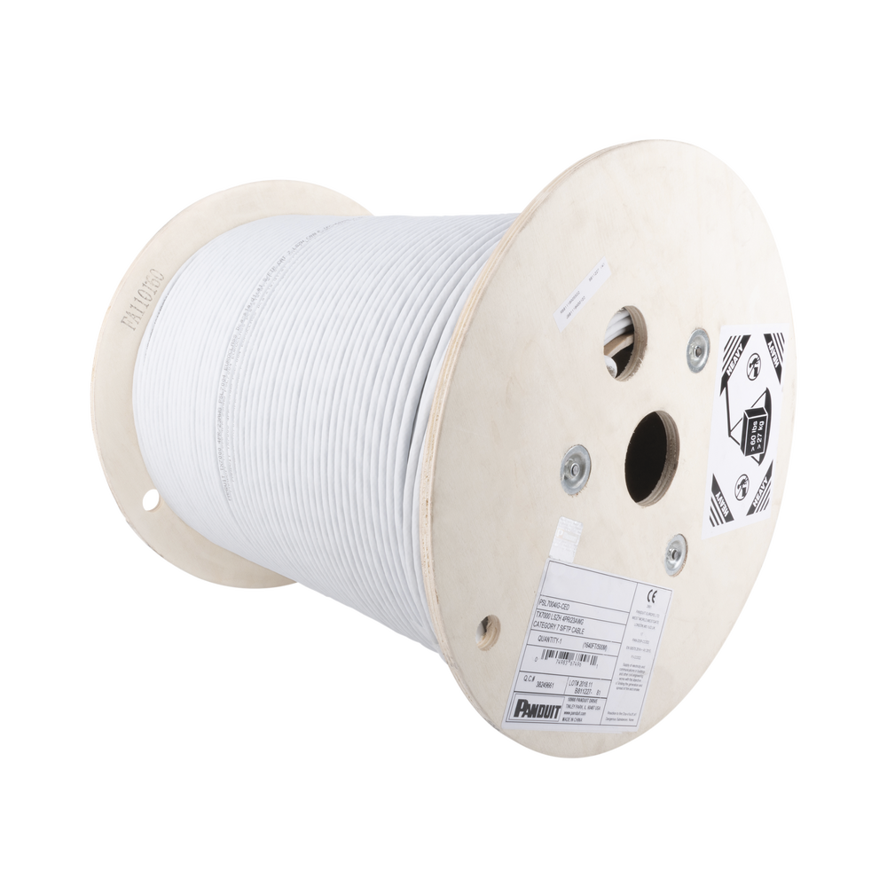 Bobina de Cable Blindado S/FTP de 4 Pares, Cat7, Inmune a Ruido e Interferencias, LSZH (Bajo Humo, Cero Hal?genos), Color Gris, Bobina de 500 Metros (1640 Pies)