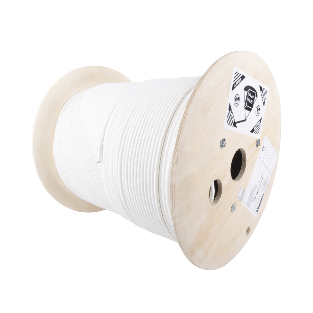 Bobina de Cable Blindado S/FTP de 4 Pares, Cat7, Inmune a Ruido e Interferencias, LSZH (Bajo Humo, Cero Hal?genos), Color Blanco, Bobina de 500 Metros (1640 Pies)