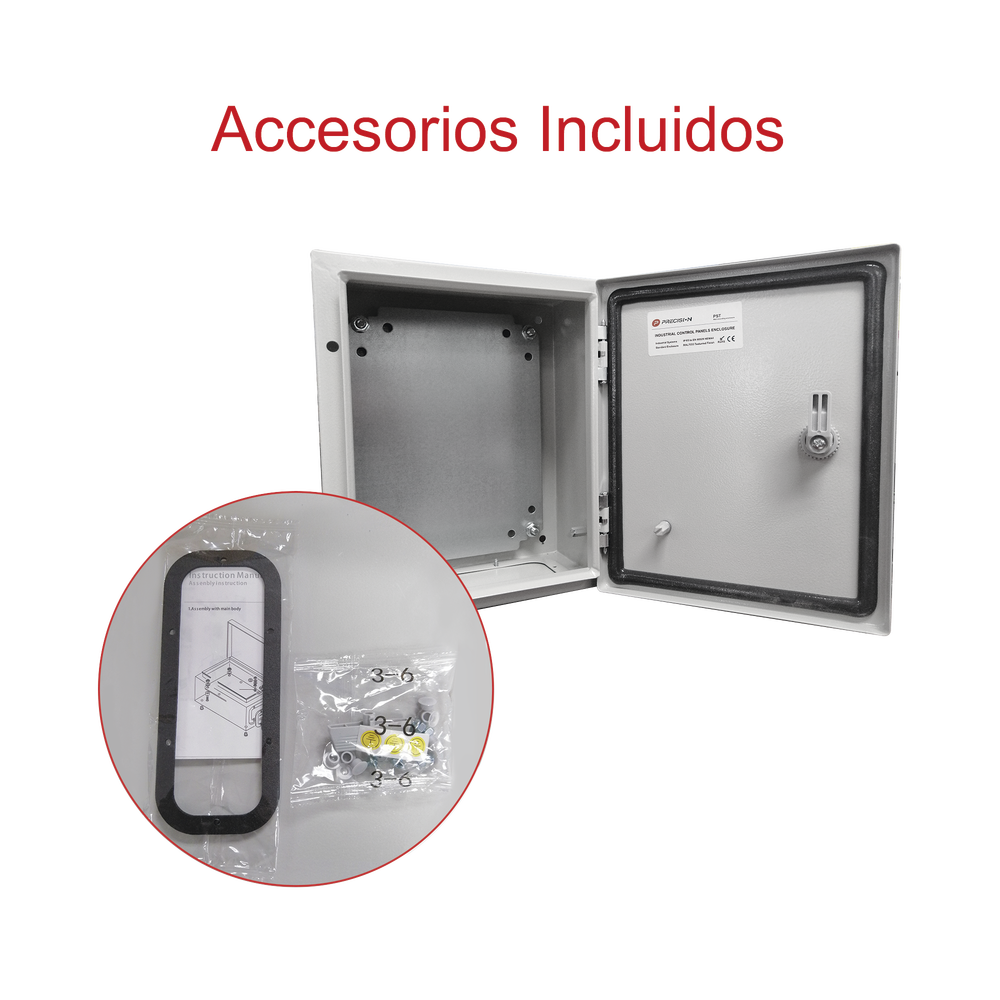 Gabinete de Acero IP66 Uso en Intemperie (250 x 300 x 150 mm) con Placa Trasera Interior Metálica y Compuerta Inferior Atornillable (Incluye Chapa y Llave T). - Imagen 7
