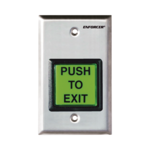 Botón de Salida / Con Iluminación / Con Placa de Pared de Acero Inoxidable / IP65 / Voltaje 12 / 24 Vcd / Mensaje de Idioma Intercambiable / 3 Placas de Idioma Incluidas
