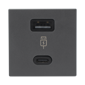 M?dulo Doble USB Tipo A+C / Carga R?pida 30W / Color Grafito / Compatible con Torres y Cajas Simon / Modelo: (K126F/14)