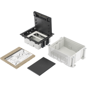 Caja de Suelo Simon Serie S / Para Voz, Datos o Contactos El?ctricos / Capacidad para 2 M?dulos / Con Registro Integrado para Fijaci?n en Concreto / Profundidad Ajustable de 70 a 100 mm (2.76 a 3.94 pulgadas) / Alta Resistencia Mec?nica y T?rmica
