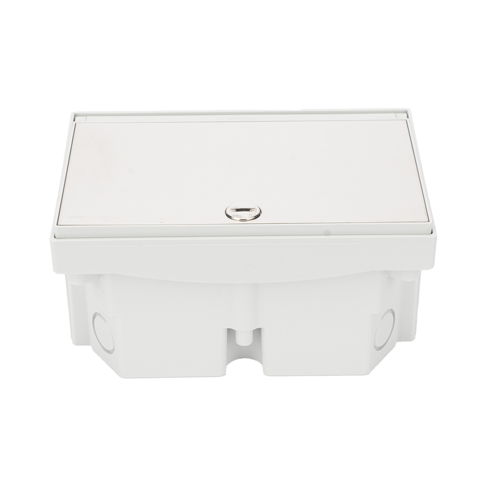 Caja de Suelo Estanca IP66 para Interior y Exterior / Protección contra Polvo y Agua / Sistema de Drenaje Integrado / Cierre Manual o de Seguridad / Alta Resistencia para Áreas Públicas