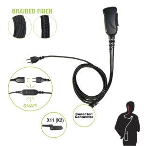 Micrófono con cable de fibra trenzada serie SNAP compatible con KENWOOD conector Multipin.