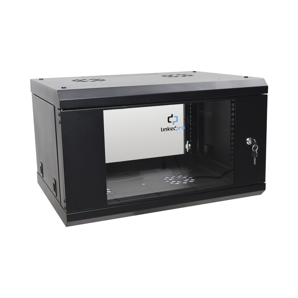 Gabinete de Pared de 6U con Puerta de Cristal Templado, 455 mm de Profundidad Total, Rack de 19in, Acero Reforzado Color Negro. - Imagen 3
