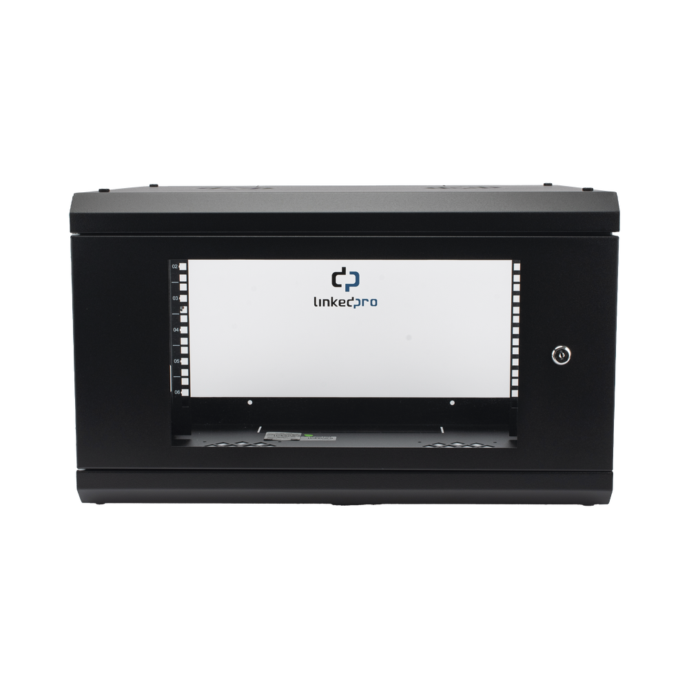 Gabinete de Pared con Puerta de Cristal Templado, 455mm de Profundidad, 6U Rack de 19'', Acero Reforzado