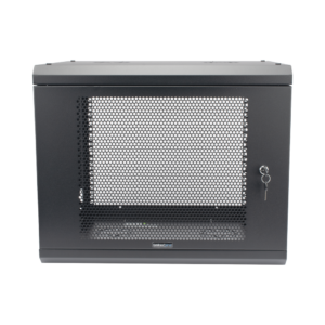 Gabinete de Pared de 9U con Puerta Perforada, 455 mm de Profundidad, Rack de 19'', Acero Reforzado Color Negro.
