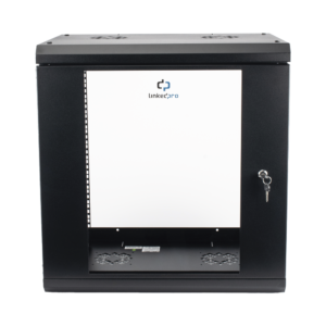 Gabinete de Pared de 12U con Puerta de Cristal Templado, 455 mm de Profundidad, Rack de 19'', Acero Reforzado Color Negro.