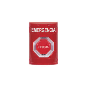 Botón de Emergencia, Texto en Español, Color Rojo, Acción Mantenida, Girar para Restablecer y LED Multicolor