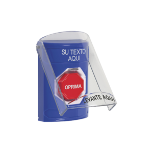 Botón con Texto Personalizado, Tapa Protectora de Policarbonato Súper Resistente, Restablecimiento con llave