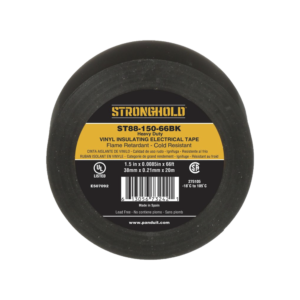 Cinta Eléctrica STRONGHOLD para Aislar, de PVC, Trabajo Pesado Eléctrico Industrial (Soporta UV, abrasión, agua, aceite y corrosión), Grosor de 0.21 mm (8.5 mil), Ancho de 38 mm, y 20 m de Largo, Uso Interior/Exterior, Color Ne